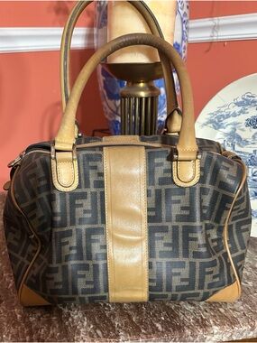 Authentic Vintage Fendi Brown & Tan Zucca Monogram Satchel
